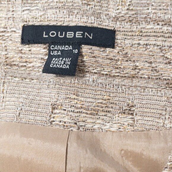Louben Beige Jaquard Open Front Blazer Scoop Neck Cropped Sleeve SZ 10 - Picture 7 of 10